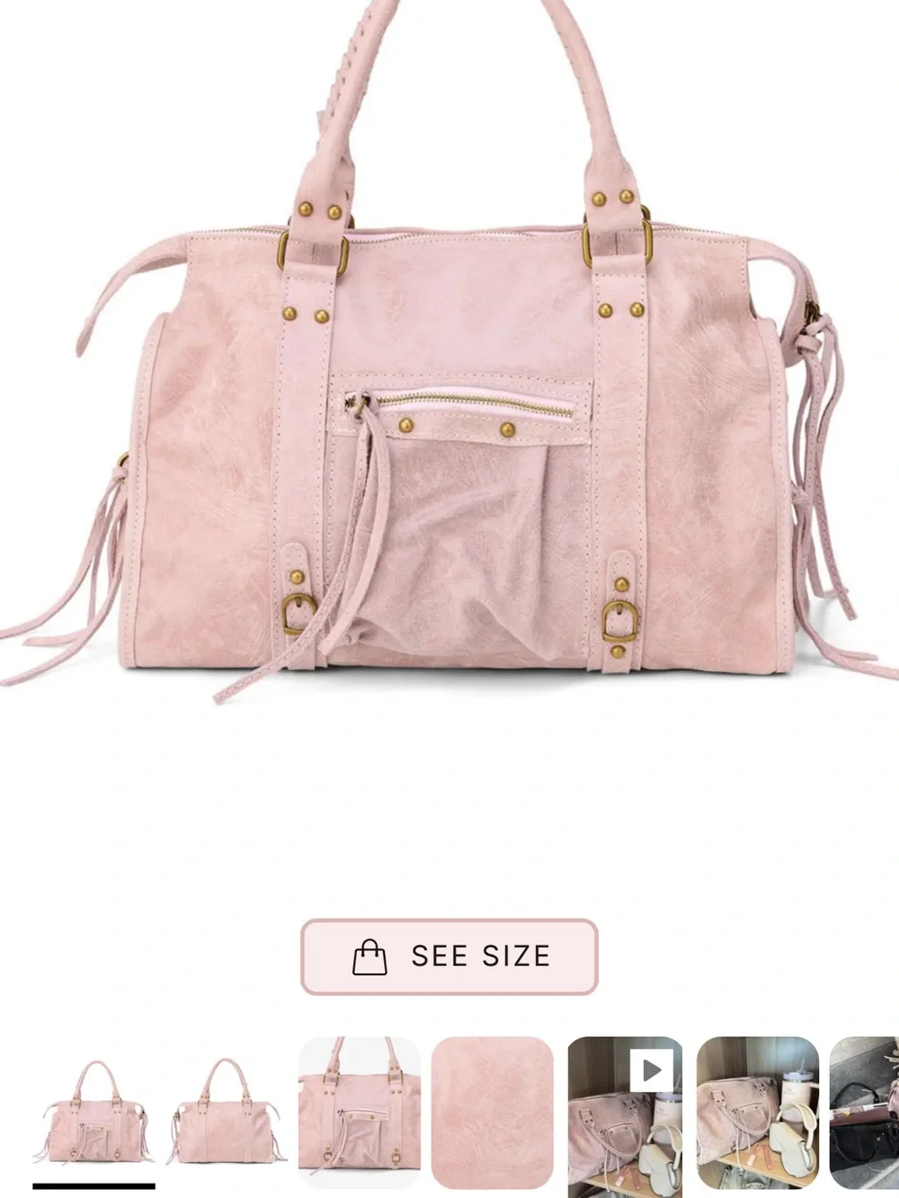 Everyday Blush Tote Bag with Fringe Detail